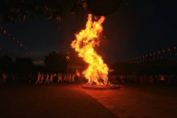 Holika Dahan bonfire in Gujarat, Holi Eve celebrations in Maharashtra.
