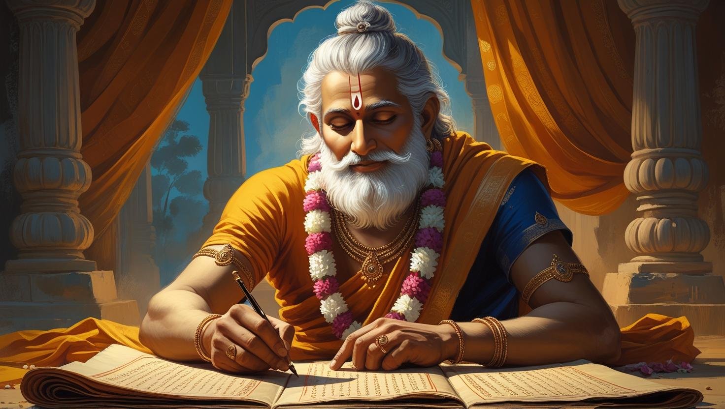 Painting of Sage Vyasa writing scriptures.